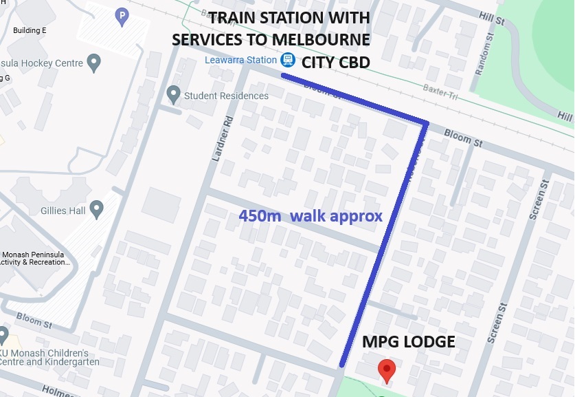 Walking route from MPG Lodge to Frankston train station